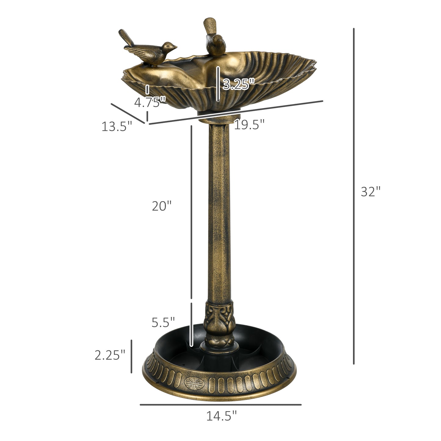 32" Antique Bird Bath Decorative Birdbath Bird Feeder