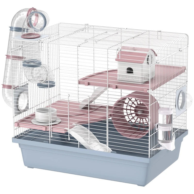 Cage, 3-Tier Small Animal Cage With Exercise Wheel, Food Bowl, Water Bottle, House, Tunnels, Ramps