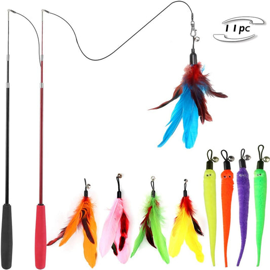 11-Piece Cat Toy Set With Colorful Feathers