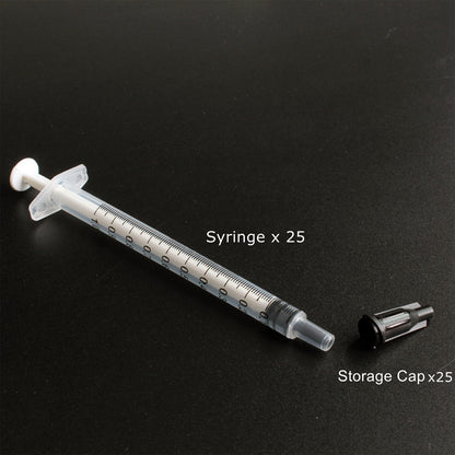 25Pcs Luer Slip Tip 1Ml Syringes with Caps