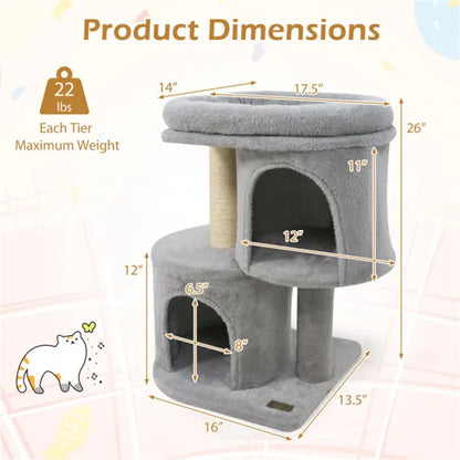 26" Compact Cat Tree with 2 Condos &