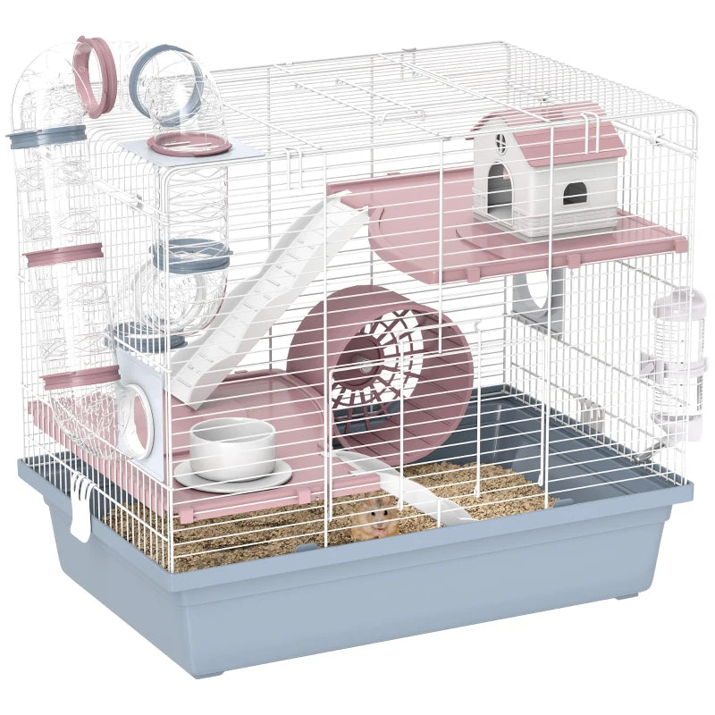 Cage, 3-Tier Small Animal Cage With Exercise Wheel, Food Bowl, Water Bottle, House, Tunnels, Ramps