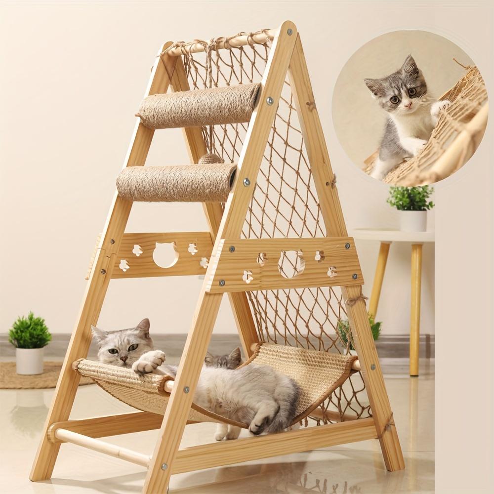 Wooden Cat Tree with 2 Scratching Posts