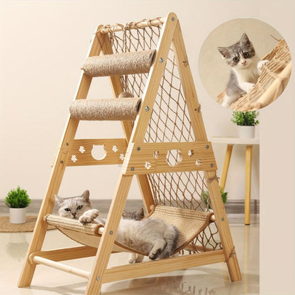 Wooden Cat Tree with 2 Scratching Posts