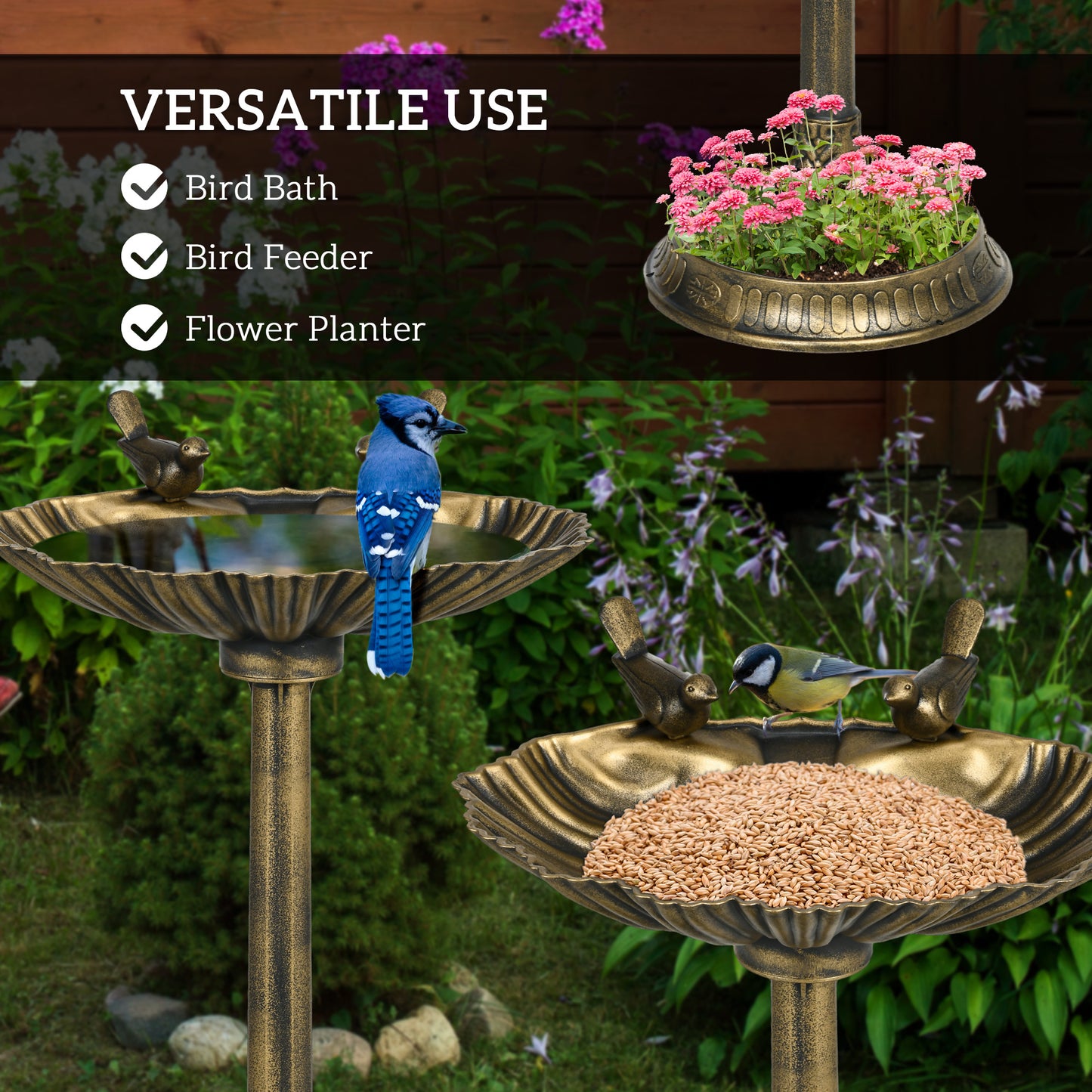 32" Antique Bird Bath Decorative Birdbath Bird Feeder