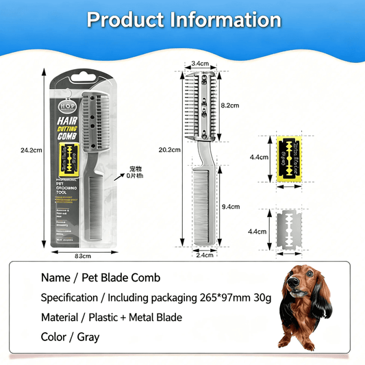Pet Hair Cutting Comb with Replaceable Blades