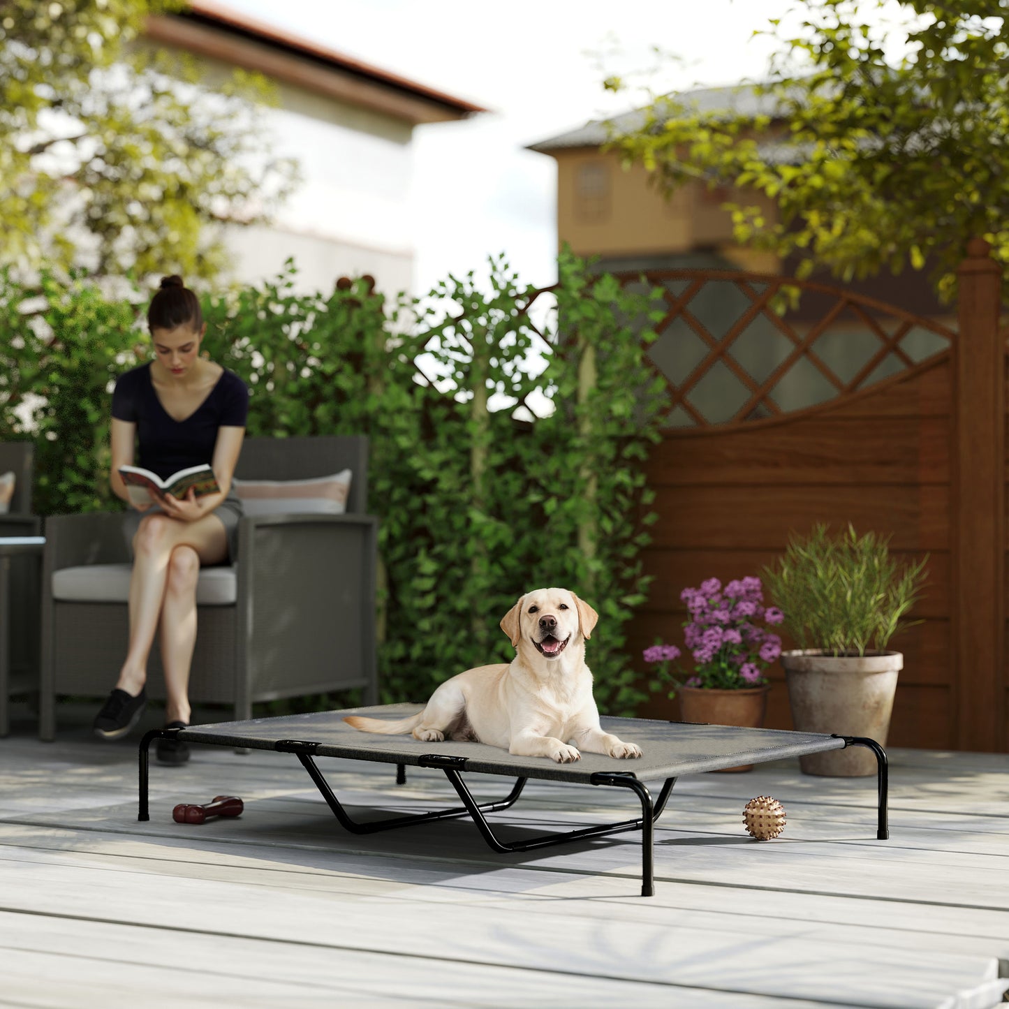 Elevated Dog Bed for Large Breeds Gray 60"L