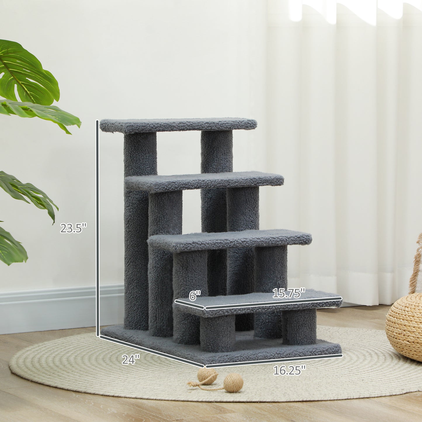 25" 4-Step Multi-Level Carpeted Cat Scratching Post Pet