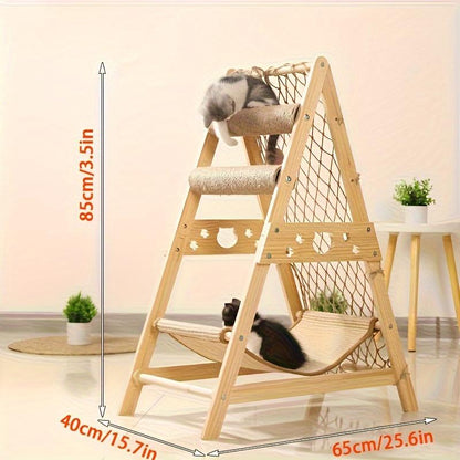 Wooden Cat Tree with 2 Scratching Posts