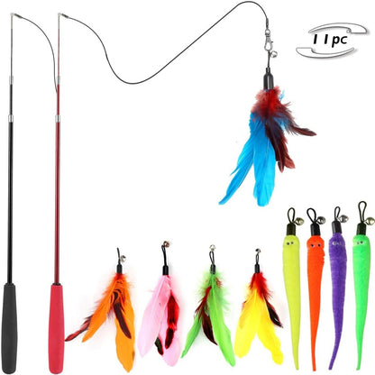 11-Piece Cat Toy Set With Colorful Feathers