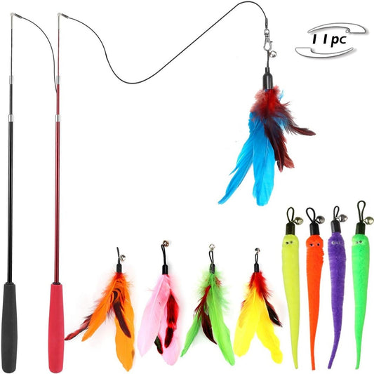 11-Piece Cat Toy Set With Colorful Feathers