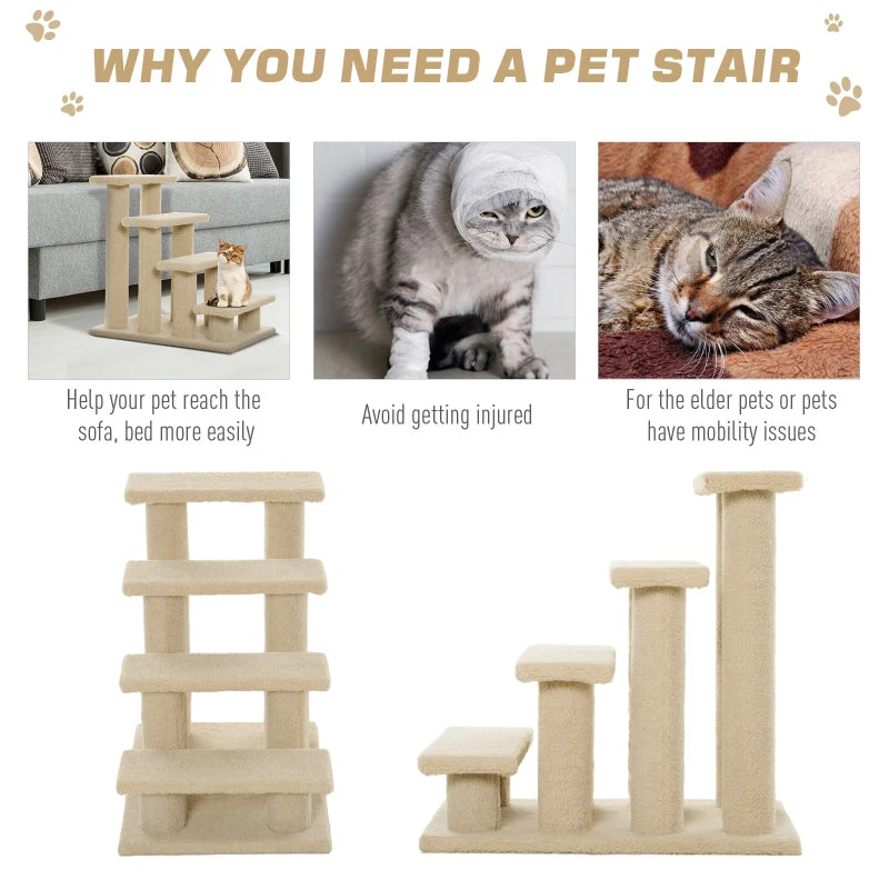 4-Step Multi-Level Carpeted Cat Scratching Post Pet Stairs