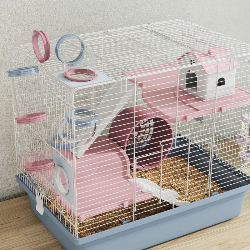 Cage, 3-Tier Small Animal Cage With Exercise Wheel, Food Bowl, Water Bottle, House, Tunnels, Ramps