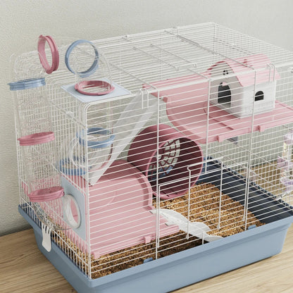 Cage, 3-Tier Small Animal Cage With Exercise Wheel, Food Bowl, Water Bottle, House, Tunnels, Ramps