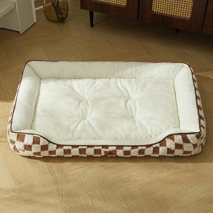 Thickened Warm Plaid Pp Cotton Dog Bed