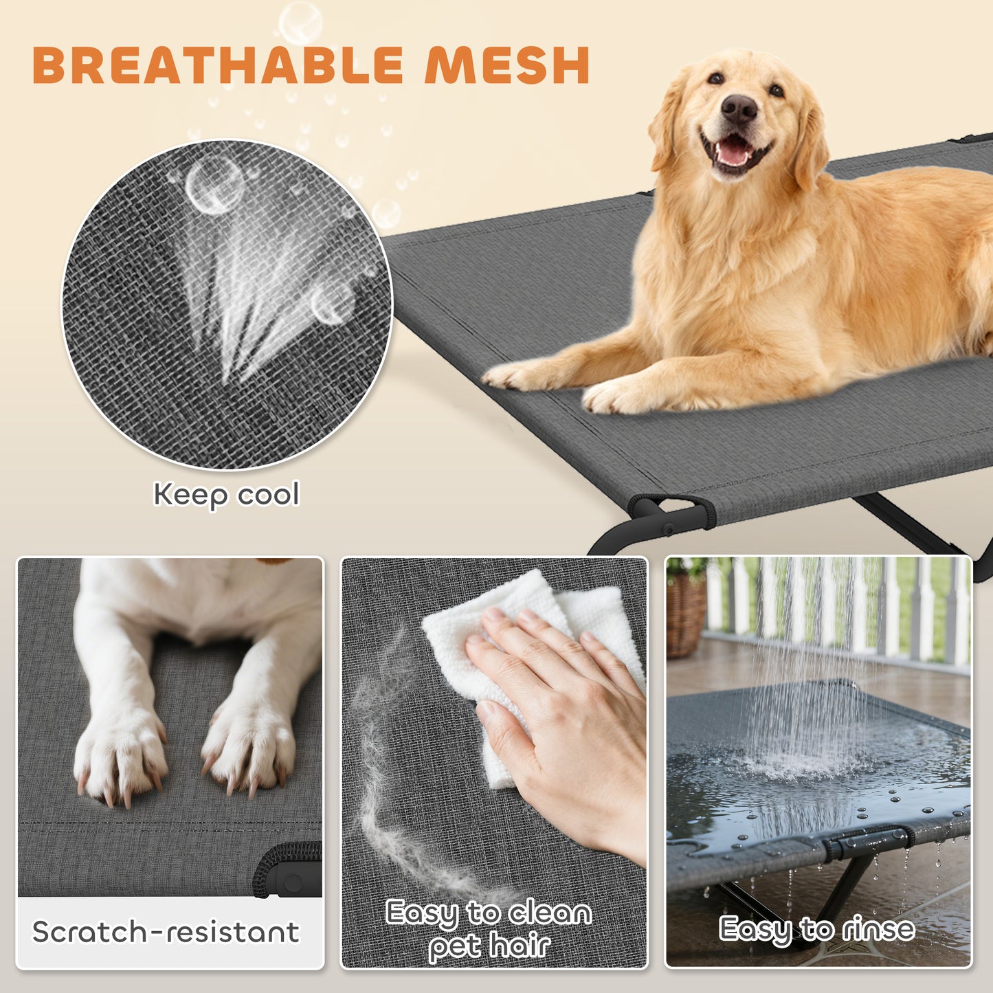 Elevated Dog Bed for Large Breeds Gray 60"L