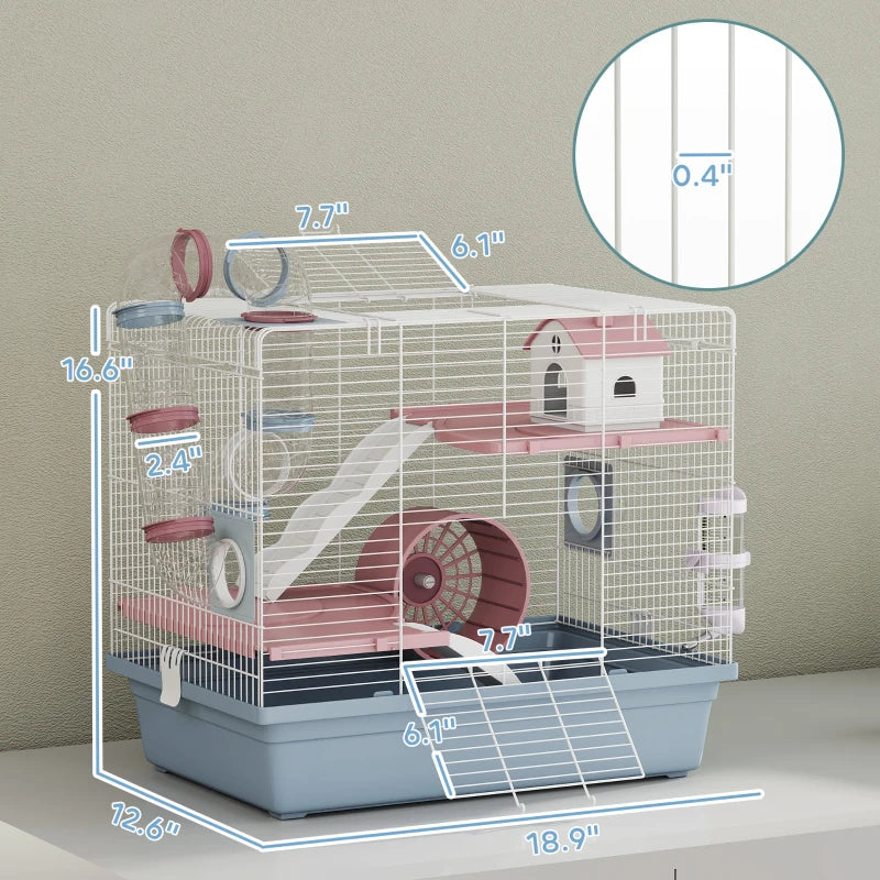 Cage, 3-Tier Small Animal Cage With Exercise Wheel, Food Bowl, Water Bottle, House, Tunnels, Ramps