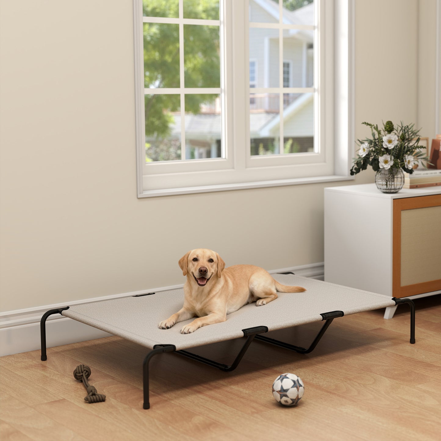Elevated Dog Bed for Large Breeds Beige 60"L