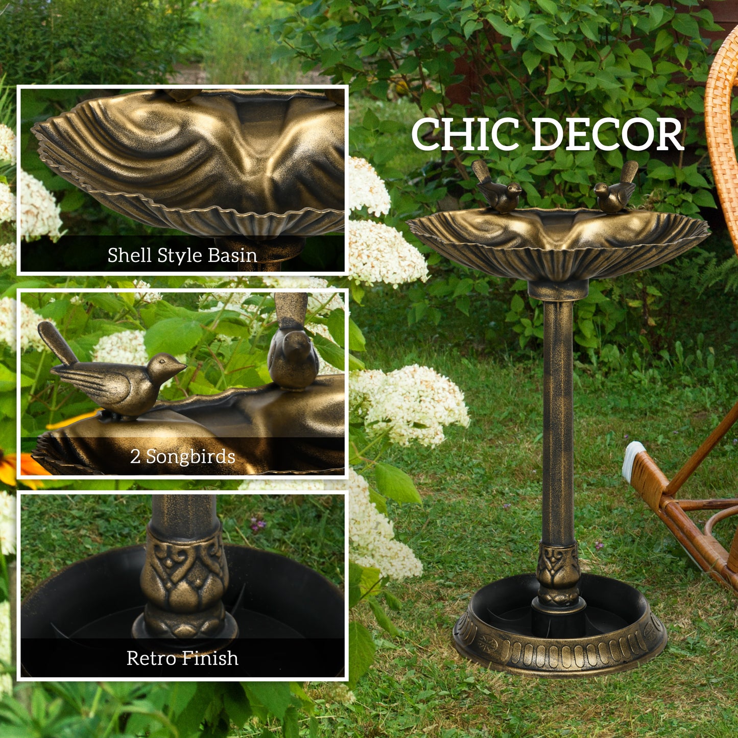 32" Antique Bird Bath Decorative Birdbath Bird Feeder