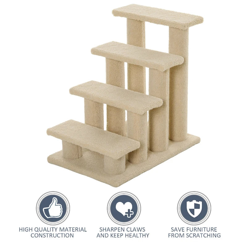 4-Step Multi-Level Carpeted Cat Scratching Post Pet Stairs