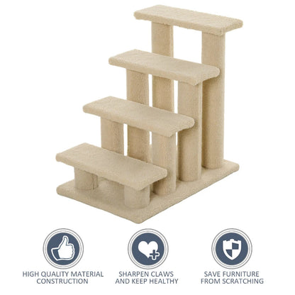4-Step Multi-Level Carpeted Cat Scratching Post Pet Stairs